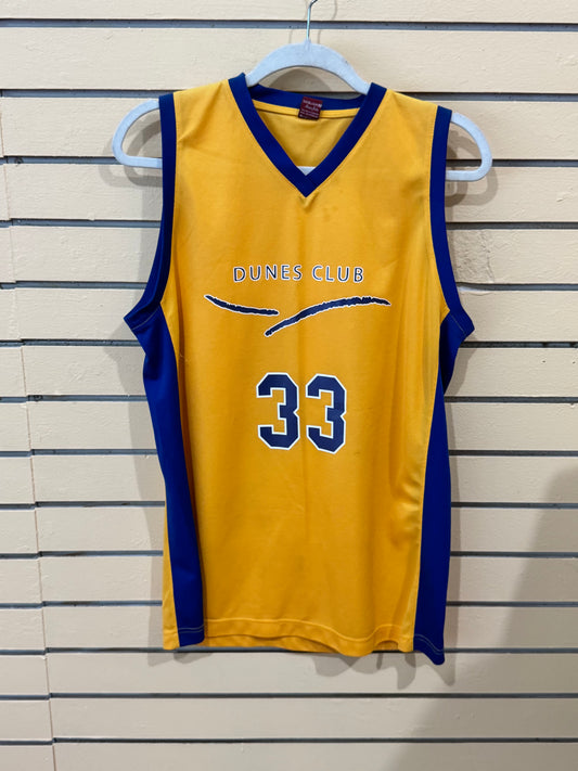 Blue Dunes Club signed basketball jersey size medium number 33 graphic and a wave chest detail.