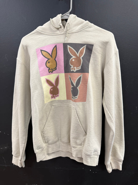 Cream Pullover Hoodie pop-art style Playboy bunny graphic size small