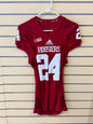 Red Adidas Indiana Hoosiers #24 game-used or team-issued tech-fit college football jersey with the Big Ten logo on the chest.