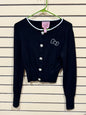 Hello kitty Forever 21 size large cardigan black cropped design rhinestone Hello Kitty bow accent and pearl-style buttons.