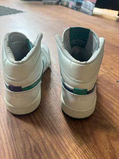 Nike Air Jordan 1 Mid SE "Mindfulness" size 13 from the Pregame Pack, featuring a white leather upper with a green Swoosh