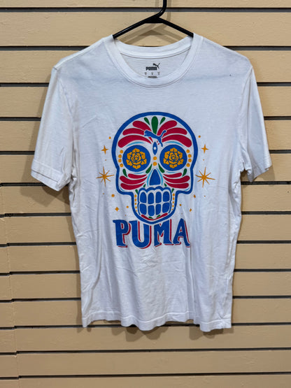 White Puma short-sleeve graphic t-shirt size Small colorful Day of the Dead (Cinco de Mayo / Día de los Muertos)