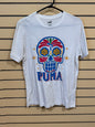 White Puma short-sleeve graphic t-shirt size Small colorful Day of the Dead (Cinco de Mayo / Día de los Muertos)