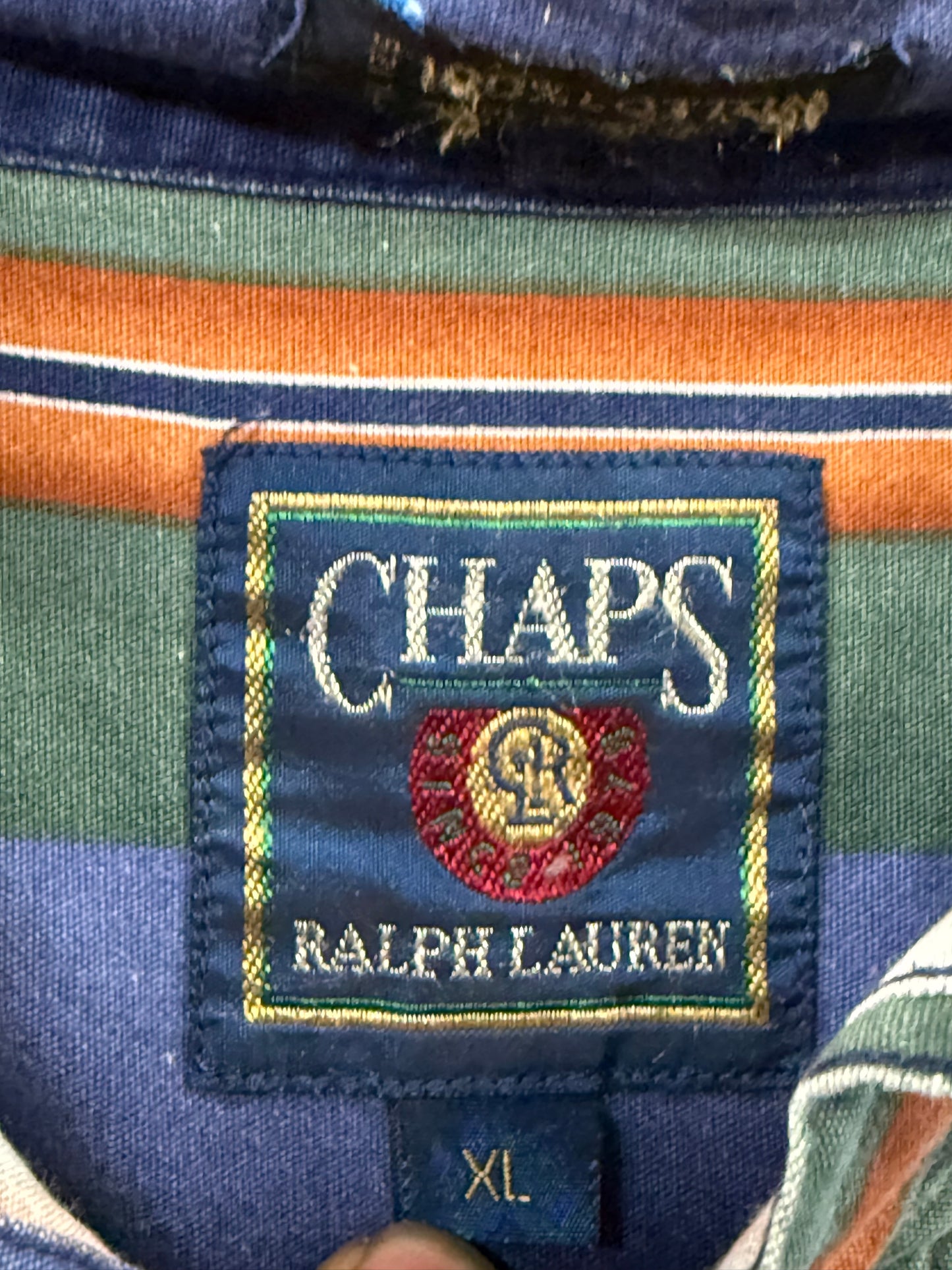 Vintage Chaps Ralph Lauren blue and green striped button-down shirt size xl