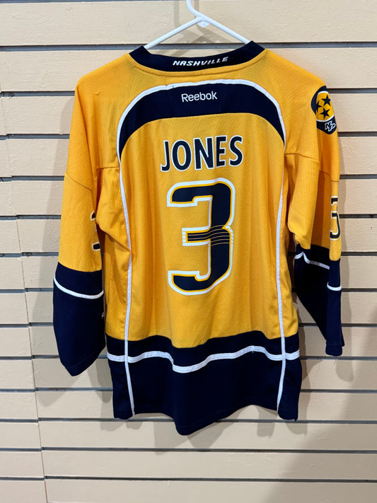 Vintage Gold Nashville Predators Reebok replica jersey size youth L/XL featuring Seth Jones and his number 3