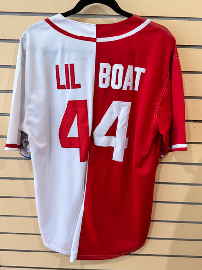 Lil Boat #44 Sailing Team split red-and-white baseball jersey size xl inspired by Lil Yachty.