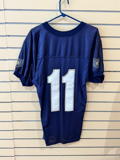 Navy blue and white Rawlings Providence Academy football jersey size youth small number 11