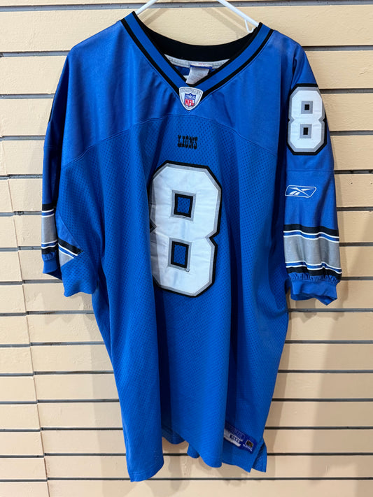 vintage Reebok On-Field Detroit Lions home jersey size 58 featuring quarterback Jon Kitna with his number 8.