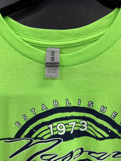 Neon Green Gildan "Nassau Bahamas" crewneck t-shirt size large