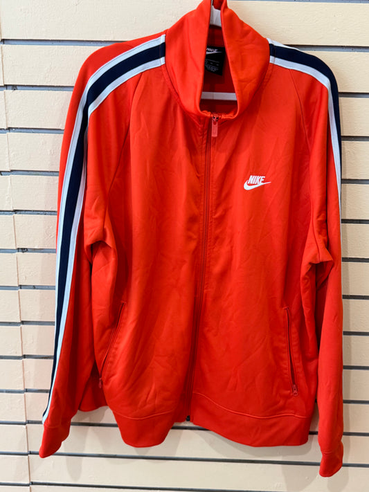 Nike Sportswear N98 Men's Track Jacket size xl vibrant orange colorway distinct navy and white sleeve stripes.