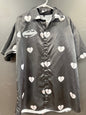 Noluv Black and White heart-patterned short-sleeve button-down shirt size xl