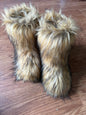 Brown faux fur boots mid-calf length shaggy design size 39