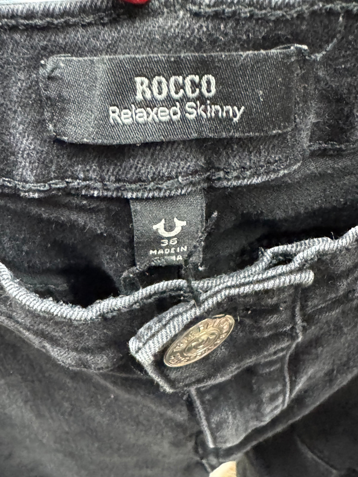 Black Washed True Religion Denim Rocco Relaxed Skinny Jeans size 36