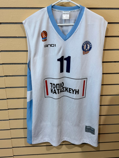 White and Blue AND1 basketball jersey features the name "DOZIER" and number 11 size 3xl