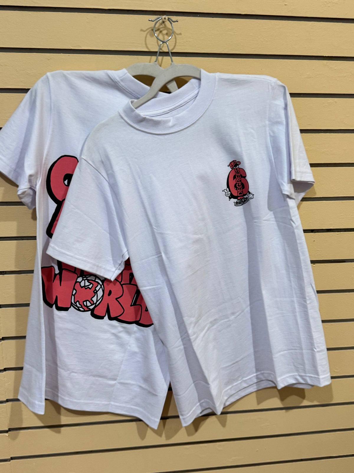 6Degrees red bubble-letter graffiti graphic t-shirt size small on the back with the phrase "The Coolest Agency in the World"