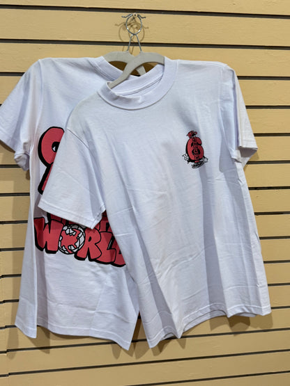 6Degrees red bubble-letter graffiti graphic t-shirt size small on the back with the phrase "The Coolest Agency in the World"
