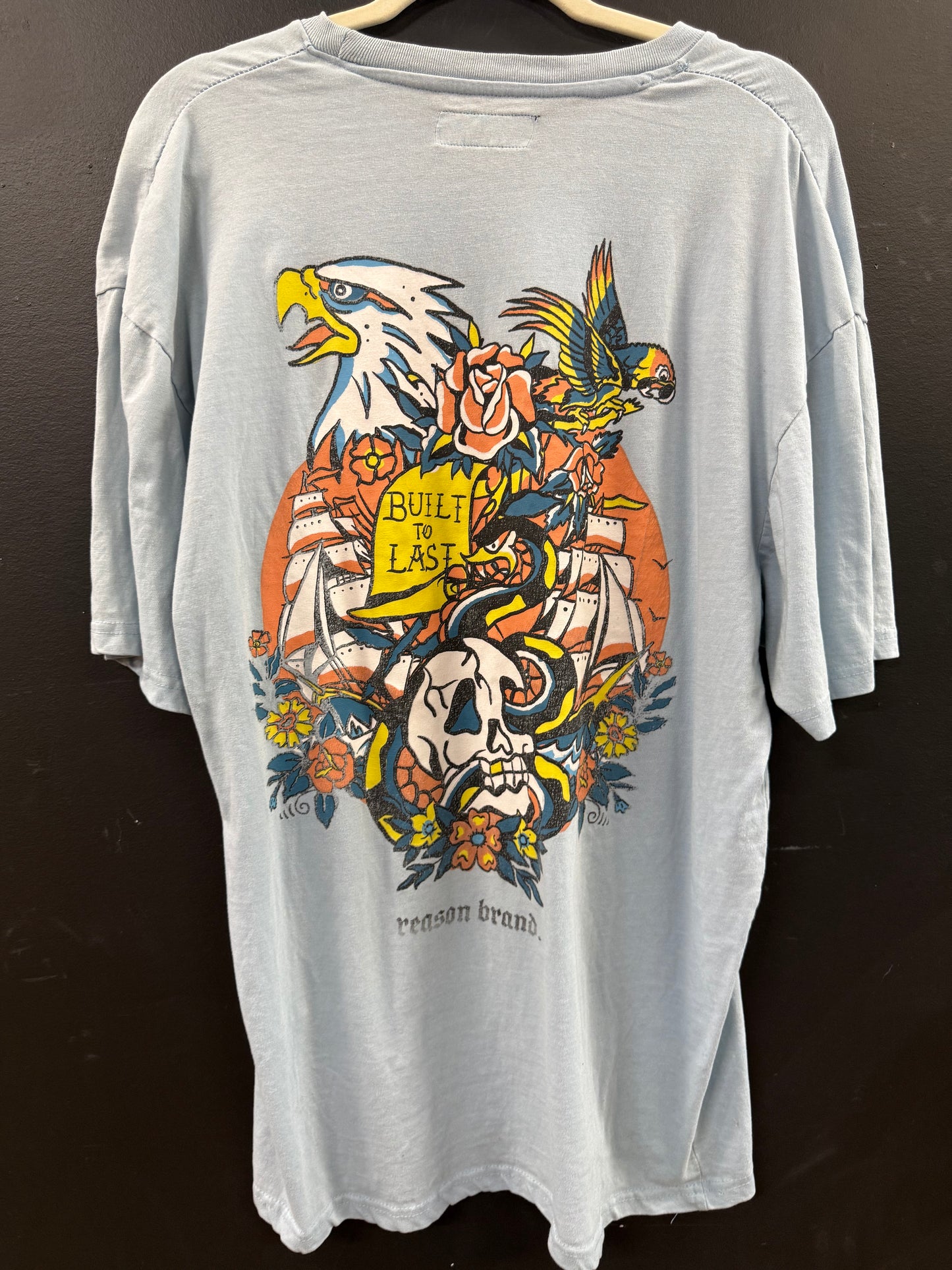 Light Blue Reason Brand "Built to Last" graphic t-shirt size xl