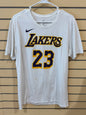 White Nike Los Angeles Lakers LeBron James #23 Dri-FIT NBA name number t-shirt size large