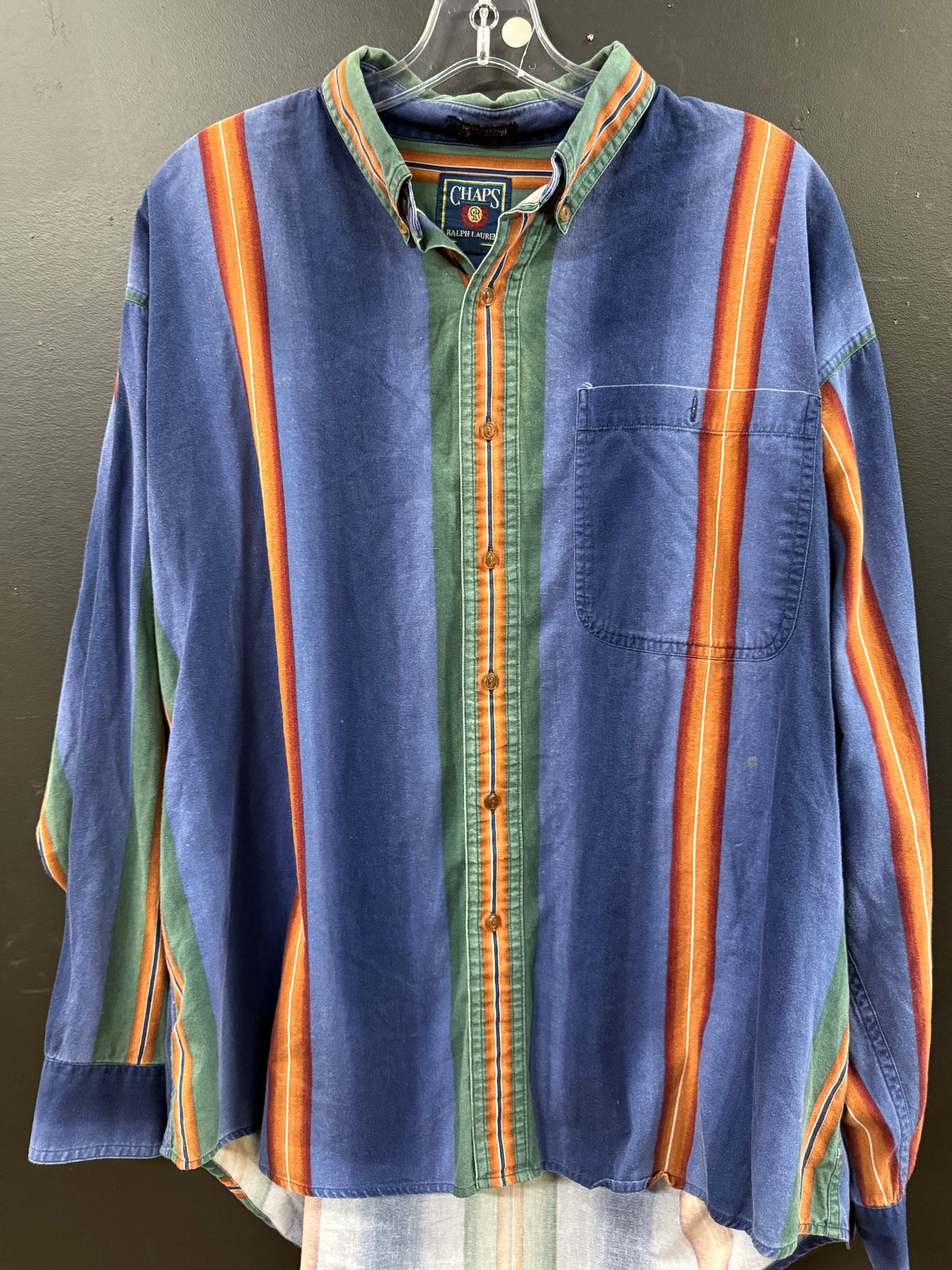 Vintage Chaps Ralph Lauren blue and green striped button-down shirt size xl