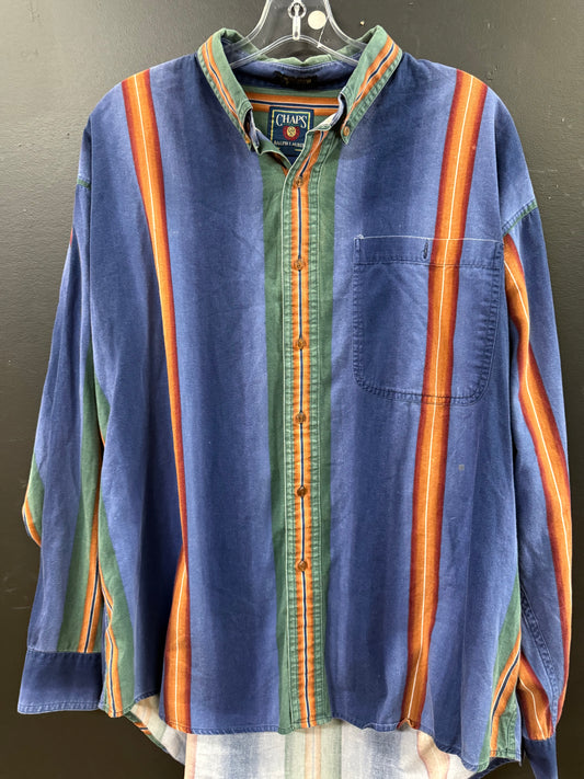 Vintage Chaps Ralph Lauren blue and green striped button-down shirt size xl