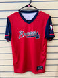 Atlanta Braves red and navy V-neck jersey size youth large briscione number 11