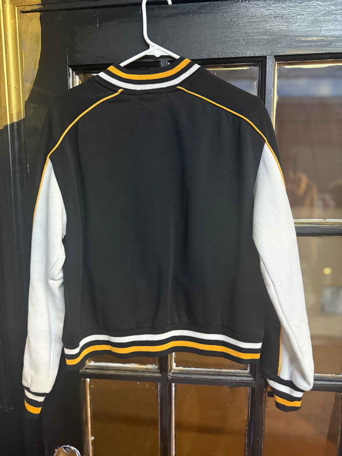 Helium Babe black and white varsity-style snap-button jacket size small