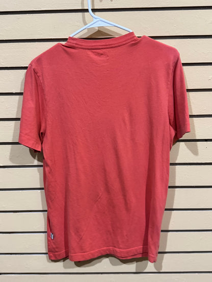 Puma Essentials Heather Men's Tee in High Risk Red size small featuring a large graphic logo on the chest.