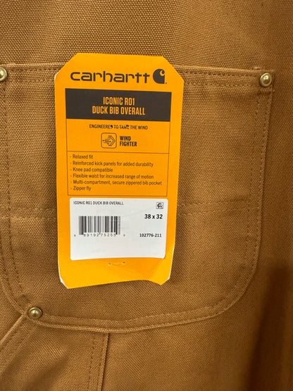 Vintange brown Carhartt duck canvas bib overalls size 38x32