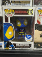 Funko Pop! Marvel #112 Deadpool figure featuring the blue and yellow X-Men suit, available exclusively at f.y.e. stores