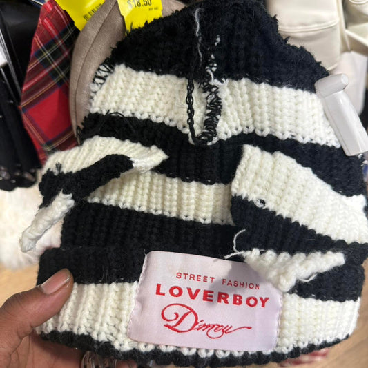 Loverboy Black and white striped beanie